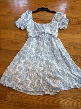 Altar'd State Blue Floral Puff Sleeve Tiered Dress
